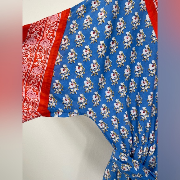 J. Crew V-Neck Cover-Up in Classic Block Blue and Red Floral Maxi Dress Vintage - Picture 8 of 16